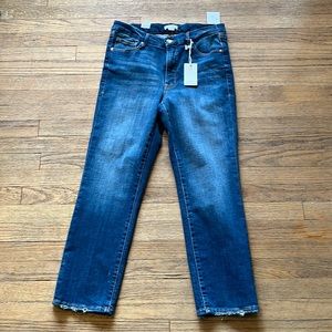 Good American NWT Good Legs Straight Indigo ankle size 12/31 distressed frayed